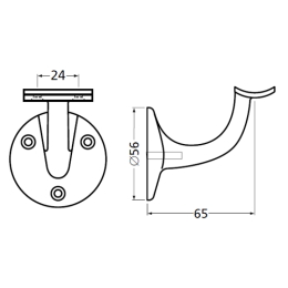 Handrail bracket silver round support with screw holes