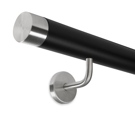 Picture: Handrail black with stainless steel end cap straight and holder 1