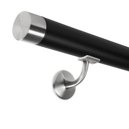 Picture: Handrail black with stainless steel end cap straight and holder with hanger bolt