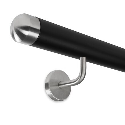 Picture: Handrail black with stainless steel end cap round and holder 1