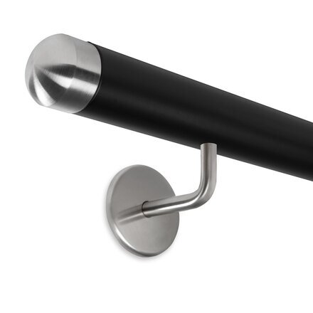 Picture: Handrail black with stainless steel end cap round and holder 2