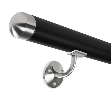 Handrail set black  45 incl. stainless steel cap round + brackets
