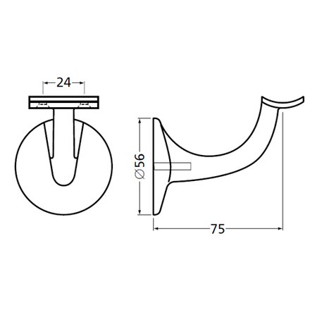 Handrail bracket grey round support with hanger bolt