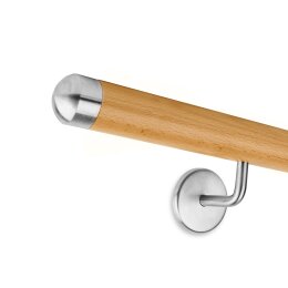 Picture: Handrail set beech with stainless steel end cap...