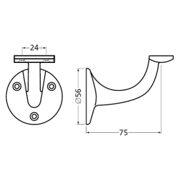 Handlaufhalter silber gerade Auflage mit Schraublöcher 75mm