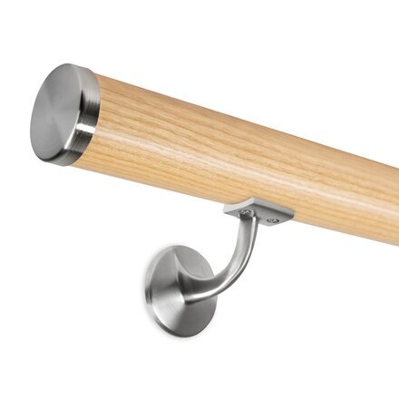 Picture: Handrail set ash with stainless steel end cap flat and holder mit hanger bolt