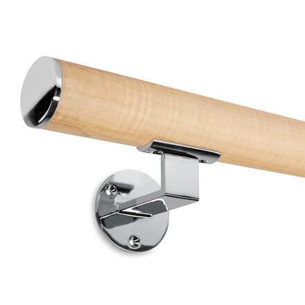 Image: Handrail maple with polished stainless steel cap and stainless steel look holder
