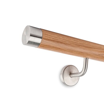Picture: Handrail set red oak with stainless steel end cap straight and holder 1