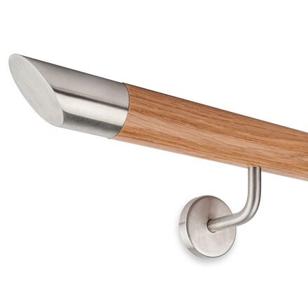 Picture: Handrail set red oak with stainless steel end cap bevelled and holder 1