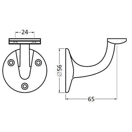 Handrail bracket golden straight support with screw holes