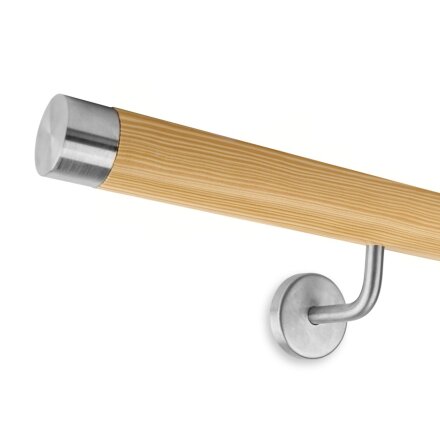 Picture: Handrail set pine with stainless steel end cap straight and holder 1