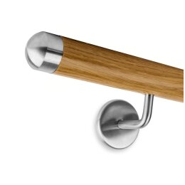 Picture: Handrail set oak with stainless steel end cap...